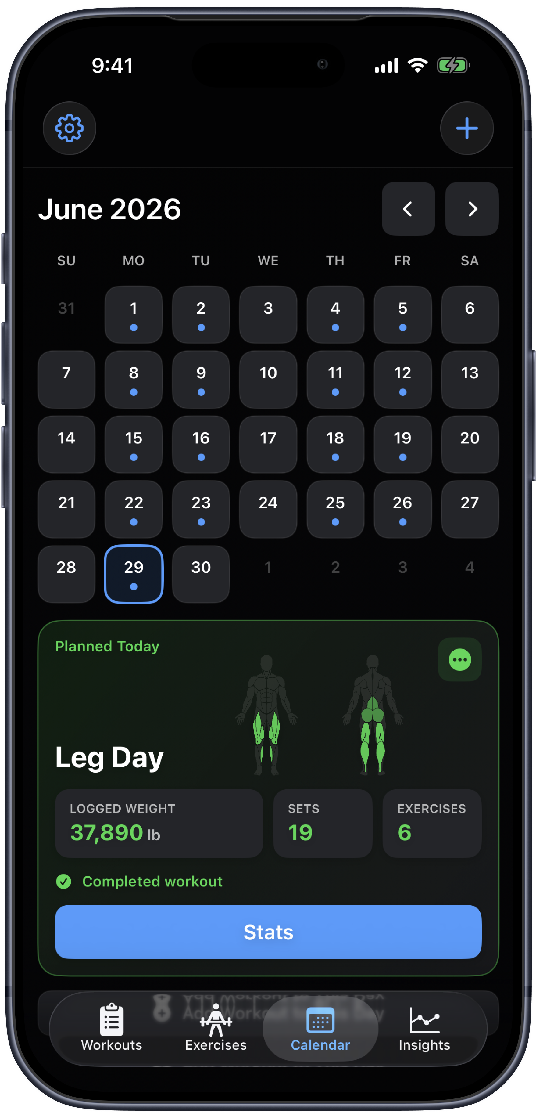 LODE calendar screen