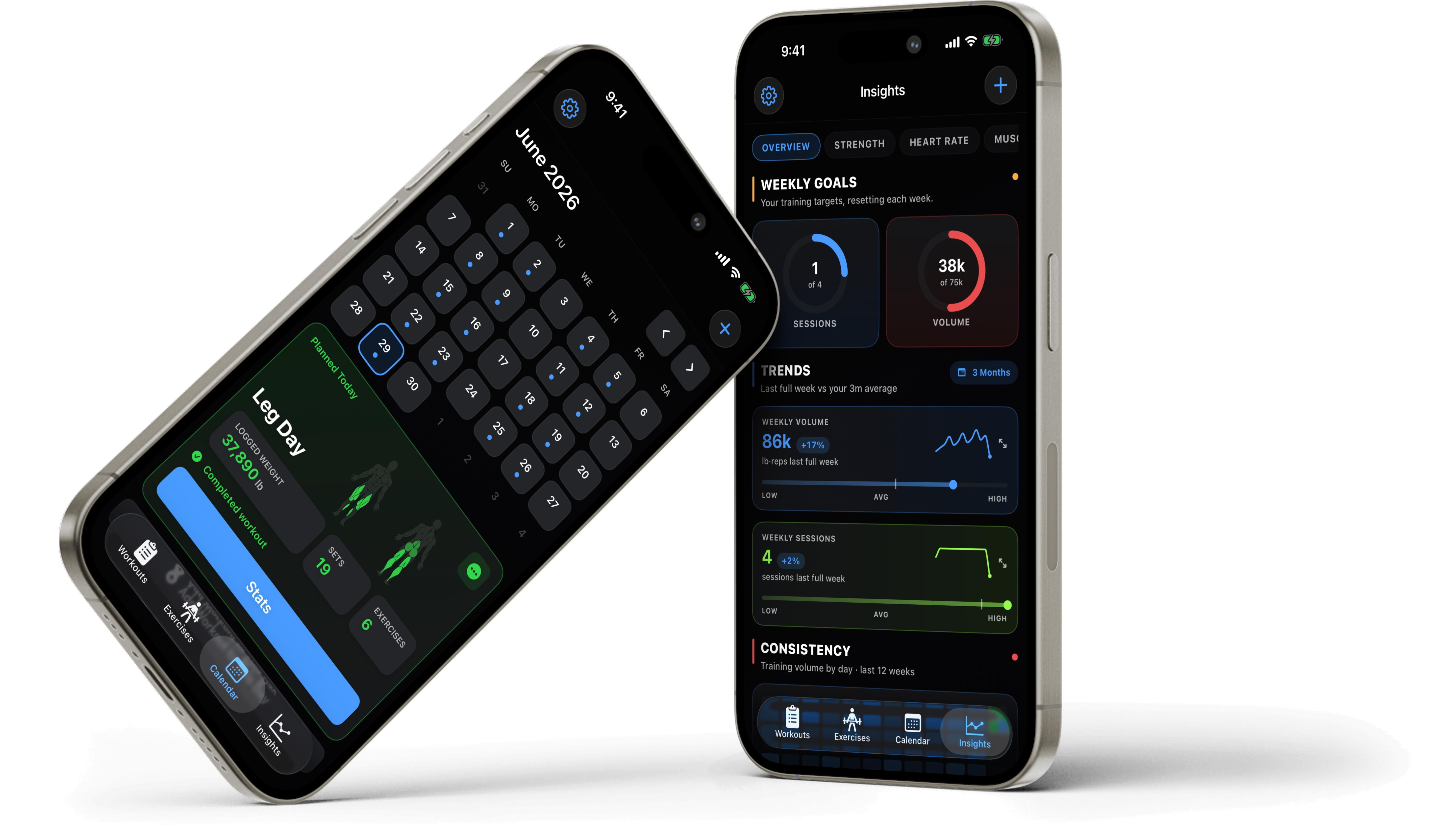 Calendar and Insights screens