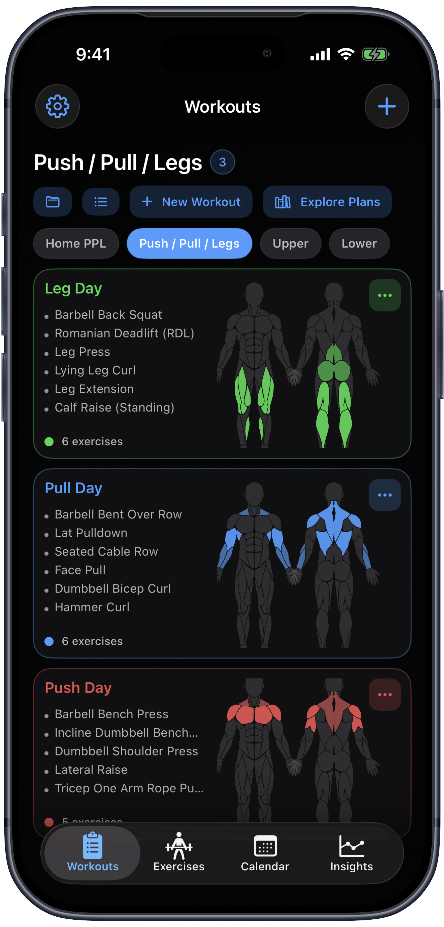 LODE Workouts screen